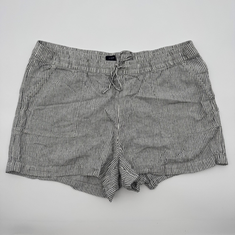 J.Crew Women XL Striped Linen Blend Drawstring Pull On Shorts Black White